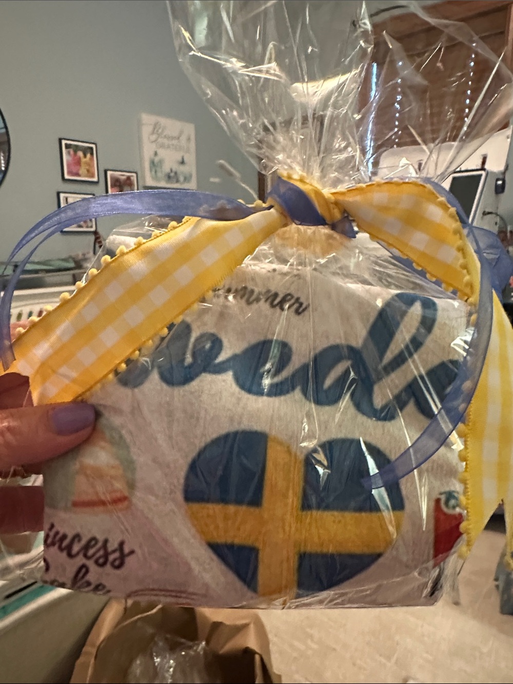 Sweden-themed Kitchen Towel with Flag and Icon Prints, New